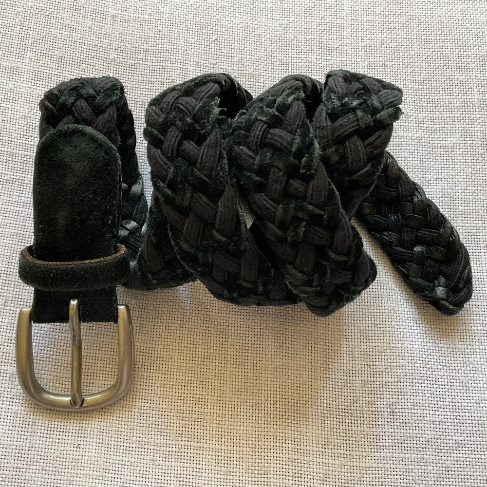 Black Leather Suede Woven Braided Belt Adjustable L:47” NEW